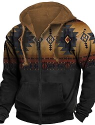 Thanksgiving Native American Print Hoodie Mens Graphic Full Zip Jacket Black Hooded Color Block Prints Zipper Sports & Outdoor Daily 3D Streetwear Designer Casual Cotton