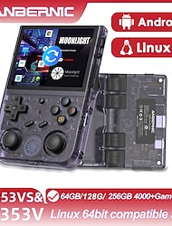 rg353v console de jogos portátil suporte dual os android 11 linux 5g wifi 4.2 bluetooth rk3566 64bit 64g tf cartão 4450 jogos clássicos 3.5 polegadas ips tela 3500 mah bateria
