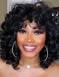 rövid göndör paróka fekete nőknek puha fekete nagy göndör paróka frufruval afro kinky fürtök hőálló természetes megjelenésű szintetikus paróka afro-amerikai nőknek