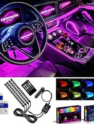 4PCs E6 Car RGB USB LED Strip Lights Interior Styling Decorative Atmosphere Lamps Strip LED With Remote Voice Controlled Rhythm Lamp