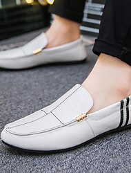 Hombre Oxfords Zapatos de taco bajo y Slip-On Zapatos de conducción Casual Diario Cuero Mocasín Negro Blanco Primavera Otoño
