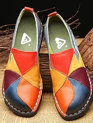 Damen-Loafer aus buntem Patchwork-Kunstleder | lässige Schlupfschuhe mit handgenähtem Design für den täglichen Gebrauch und Komfort