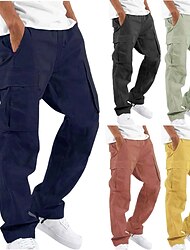 Męskie Spodnie cargo Spodnie Ściągana na sznurek Elastyczny pas Multi Pocket Równina Komfort Oddychający Codzienny Moda Moda miejska Czarny Jasnozielony