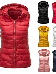 Women's Hiking Vest Down Vest Sleeveless Top Outdoor Windproof Breathable Quick Dry Soft Winter Stylish Polyester Black White Yellow Hunting Fishing Climbing