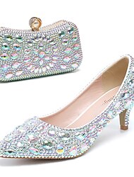 Women's Wedding Shoes Pumps Bling Bling Shoes Dress Shoes Glitter Crystal Sequined Jeweled Wedding Party Polka Dot Solid Colored Wedding Heels Bridal Shoes Bridesmaid Shoes Rhinestone Crystal
