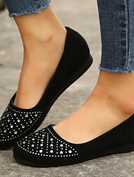 Women's Flats Plus Size Flat Heel Round Toe Suede Loafer Black Brown Beige