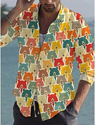herrskjorta djur björn grafisk turndown gul 3d-tryck gata långärmad button-down tryck kläder kläder modedesigner ledig mjuk