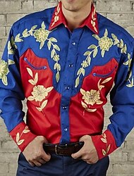 Herren Blumen Grafik-Drucke Hemd Westernhemd Cowboy-Shirt Langarm Modisch Designer Brautkleider schlicht Outdoor Täglich Herbst Winter Umlegekragen Bedruckt Button-Down Schwarz Schwarz / Rot