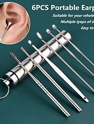 Ear Wax Removal kit Ear Wax Removal 6-in-1 Ear Pick Tools Reusable Ear Cleaner Stainless Steel Ear Pick Set with Keychain Box Utility to Use