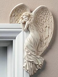 ドアフレーム天使の装飾彫像ハート型の羽の装飾品コーナーの天使の彫刻樹脂壁彫刻工芸品家庭用リビングルーム寝室の装飾