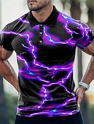 Hombre POLO Camiseta de golf Relámpago Estampados Cuello Vuelto Morado Impresión 3D Exterior Calle Mangas cortas Estampado Abotonar Ropa Moda Design Casual Transpirable