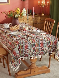 Toalha de mesa de fazenda boho algodão linho toalha de mesa boêmia decoração de mesa resistente a rugas para restaurante, piquenique, jantar interno e externo