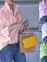 Overhemd Blouse Dames Wit Blozend Roze Paars Effen / effen kleur Lapwerk Button-omlaag Kantoor Dagelijks Basic Klassiek Modern Overhemdkraag Normale pasvorm S