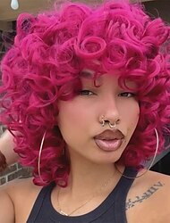 pelucas rizadas rosa fuerte para mujeres negras 14 peluca rizada suelta corta con flequillo yosilady pelo afro rizado sintético peluca bob rizada rosa fuerte pelucas de reemplazo de cabello rizado