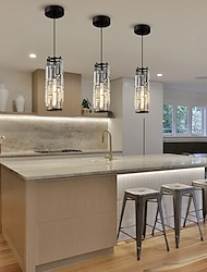 1 hanglamp zwarte moderne hanglamp, mini kristallen kroonluchter, verstelbare hanglamp voor keukeneiland eetkamer slaapkamer