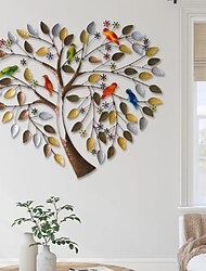 forma de coração árvore genealógica decoração de parede de metal Árvore da vida arte de parede de metal Ornamento de pássaro casa quarto sala de estar decoração de janela