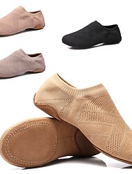 Women's Jazz Shoes Dance Shoes Practice Professional Split Sole Flat Heel Round Toe Loafer Slip-on Adults' Children's Black Dark Gray Camel
