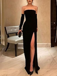 czarna sukienka suknia wieczorowa czarna sukienka w stylu vintage zaręczynowy bal długość podłogi bez rękawów bez ramiączek jesień gość weselny rozciągliwa tkanina z rozcięciem 2024
