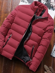 Men's Winter Jacket Puffer Jacket Padded Classic Style Sports Outdoor Windproof Warm Winter Solid Color Black Wine Red Navy Blue Puffer Jacket