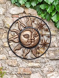 smidesjärn metall väggkonst dekoration kreativ sol måne stjärna skulpturer staty vägghängande prydnad för hemträdgård