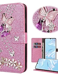 Phone Case For Samsung Galaxy S24 S23 S22 S21 S20 Plus Ultra A55 A35 A25 A15 5G A54 A34 A14 Note 20 Ultra A53 A33 Wallet Case Rhinestone Magnetic Glitter Shine Butterfly Glitter Shine PU Leather