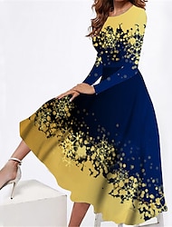 Жен. Повседневное платье Платье в стиле 50-х годов Цветы Карман С принтом Вырез под горло Платье средней длины Повседневные Длинный рукав Весна Осень