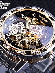 WINNER Armbanduhr Mechanische Uhr für Herren Analog Automatikaufzug Loch Vintage Stilvoll Transparentes Ziffernblatt Strass Legierung Lederarmband