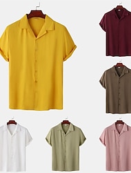 Ανδρικά Πουκάμισο Πουκάμισο με κουμπιά Casual πουκάμισο Καλοκαιρινό πουκάμισο Πουκάμισο Camp Λευκό Κίτρινο Ανθισμένο Ροζ Κρασί Χακί Κοντομάνικο Σκέτο Απορρίπτω Δρόμος Χαβανέζα Κουμπί Ρούχα