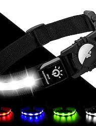 ライトアップ犬の首輪 ipx7 防水 LED 点滅 エアタグ ペットの首輪 暗い夜の散歩用 USB c 充電式グロー ナイロン首輪 エアタグホルダー付き 子犬用 小型犬 黒