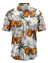 Hombre Estampados Cerveza Hojas Camisa camisa hawaiana Manga Corta Tropical Moda Hawaiano Casual Playa Calle Verano Primavera Cuello Vuelto Estampado Abotonar Azul Piscina Verde Ejército Verde Trébol