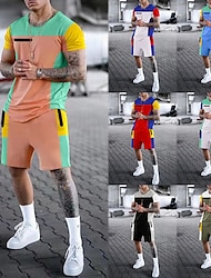 Men's Shorts and T Shirt Set T-Shirt Outfits Color Block Crew Neck 3D Print Plus Size Outdoor Daily Short Sleeve 2 Piece Clothing Apparel 2pcs Designer Casual Comfortable