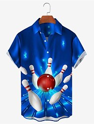 Men's Shirt Graphic Prints Bowling Ball Turndown White + Green Black Yellow Red Blue Outdoor Street Short Sleeves Print Button-Down Clothing Apparel Designer Casual Soft Breathable