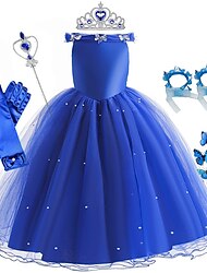 Cinderella Fairytale Princess Flower Girl Dress Theme Party Costume Tulle Dresses Girls' Movie Cosplay Blue (With Accessories) Dress Halloween Carnival Masquerade World Book Day Costumes
