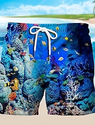 Mens Swim Trunks with Pockets Swim Shorts Quick Dry with Mesh Lining Ocean Fish Hawaiian Shorts Waterproof Beach Swimwear