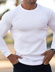 Men's T shirt Tee Muscle Shirt Ribbed Knit tee Long Sleeve Shirt Plain Crewneck Outdoor Sport Long Sleeve Clothing Apparel Fashion Streetwear Cool Casual Daily