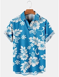 Homens Camisa Social Floral Estampas Abstratas Aberto para a Lateral Vermelho Azul Roxo Verde Impressão 3D Rua Casual Manga Curta Imprimir Botão para baixo Roupa Tropical Moda Havaiana Designer