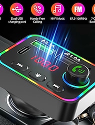 FM-передатчик Bluetooth с обновлением вашей автомобильной аудиосистемы и двойным зарядным устройством USB с 7-цветной светодиодной подсветкой