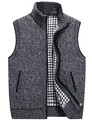 Pánské Svetrová vesta Kardigan Svetr na zip Svetrová bunda Fleece svetr Plést Pletený Pevná barva Stojáček Moderní soudobé Ležérní Venkovní Oblečení Zima Vodní modrá Černá M L XL