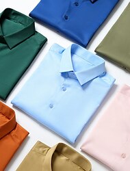 Men's Dress Shirt Non Iron Shirt Wedding Office & Career Black White Light Green Dark Navy Long Sleeve Lapel Spring Fall Clothing Apparel