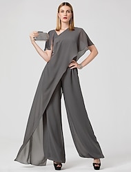 Overalls Abendkleider Elegant Kleid Sommer Boden-Länge Kurzarm V Ausschnitt Abnehmbar Chiffon mit Überkreuzte Rüschen 2024