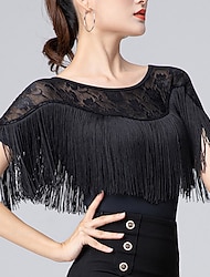 latin dans activewear topp spets fransar tofs ruching kvinnors prestationsträning kortärmad hög polyester