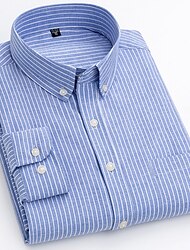 Pánské Košile k obleku Oxford košile Rubínově červená Vodní modrá Nebeská modř Dlouhý rukáv Proužky Hranatý Jaro & podzim Svatební Venkovní Oblečení Tlačítko dolů