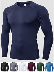 Men's Compression Shirt Running Shirt Long Sleeve Base Layer Athletic Summer Spandex Breathable Moisture Wicking Soft Fitness Gym Workout Running Sportswear Activewear Solid Colored Black+White+Navy