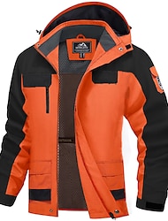 Men's Winter Jacket Hiking Jacket Rain Jacket Windcheater Jacket Sports & Outdoor Camping & Hiking Waterproof Windproof Hooded Spring Fall Winter Patchwork Ivory white Black Orange Army Green Dark