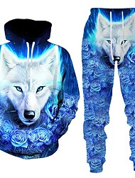 Férfi Grafika Állat Farkas 2db 3D pulóver készletek Tracksuit Kapucnis felsők Hosszú ujj Hosszú nadrág Kapucni Utcai sikk Dizájn Alap Sport & Szabadtéri Hétköznapi Sport Nyomtatott Tavasz Ősz Fekete