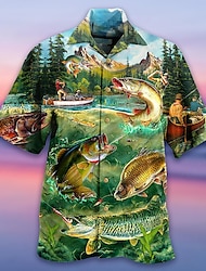 Herr Skjorta Hawaii skjorta Grafiska tryck Fisk Nedvikt Vit Gul Svart / Brun Rubinrött Brun Ledigt Hawaiisk Kortärmad Mönster Button-Down Kläder Tropisk Mode Hawaiisk Mjukt