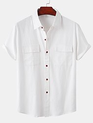 Men's Linen Shirt Summer Shirt Beach Shirt Light Pink White Light Green Short Sleeve Plain Turndown Summer Casual Hawaiian Clothing Apparel