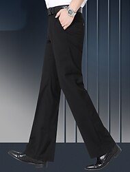 Men's Graduation Dress Pants Flared Pants Bell Bottom Trousers Pocket Straight Leg Solid Colored Comfort Wedding Office Business Streetwear Retro Black Deep Blue Micro-elastic