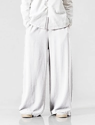 Herren Leinenhosen Hose Sommerhose Strandhose Elastischer Bund Weites Bein Fließend Einfach Komfort Täglich Outdoor Ausgehen Hip-Hop Yoga Weiß Gelb