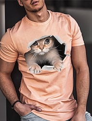 Homens Camiseta Camisetas Camisetas engraçadas Gráfico Animal Gato Gola Redonda Roupa Impressão 3D Ao ar livre Casual Manga Curta Imprimir Vintage Moda Designer